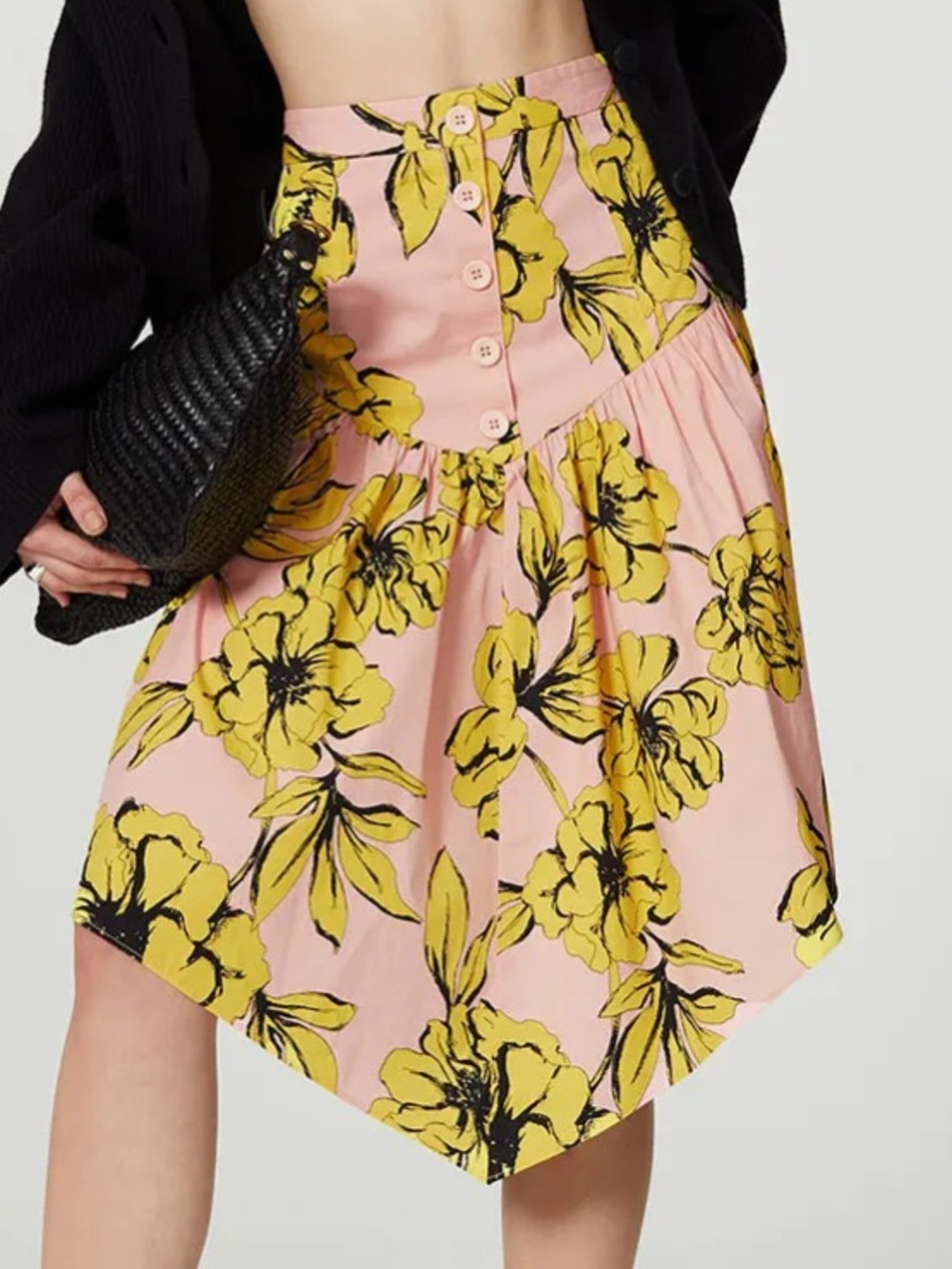 Marissa Webb Pink and Yellow Floral Button-Front Skater Skirt